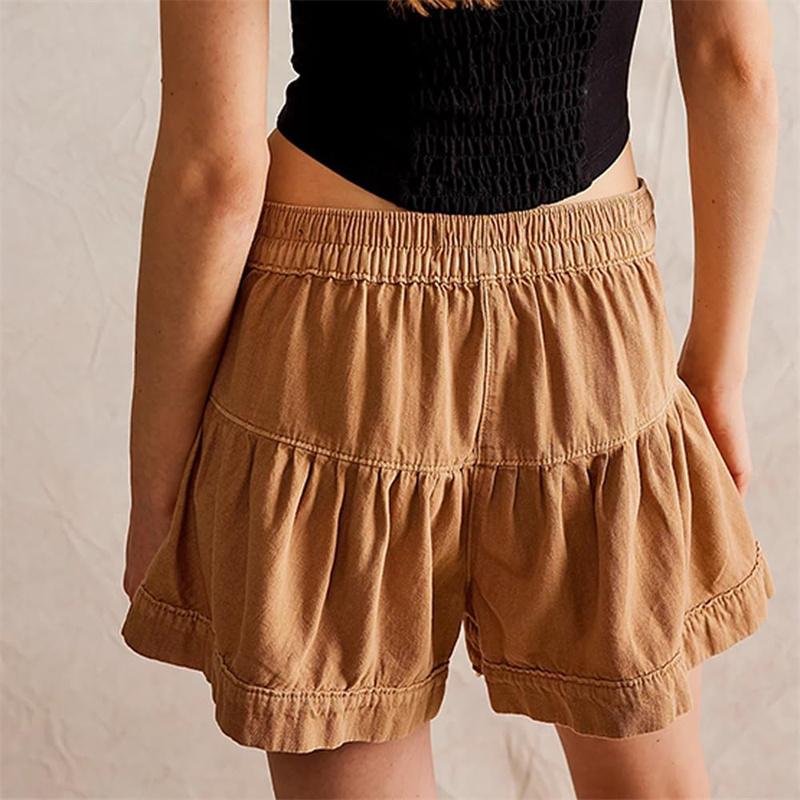 utcoco 2026  Womenswear summer high waist denim shorts casual elastic waist wide leg button shorts pleated ruffle denim shorts Bottom jean shorts