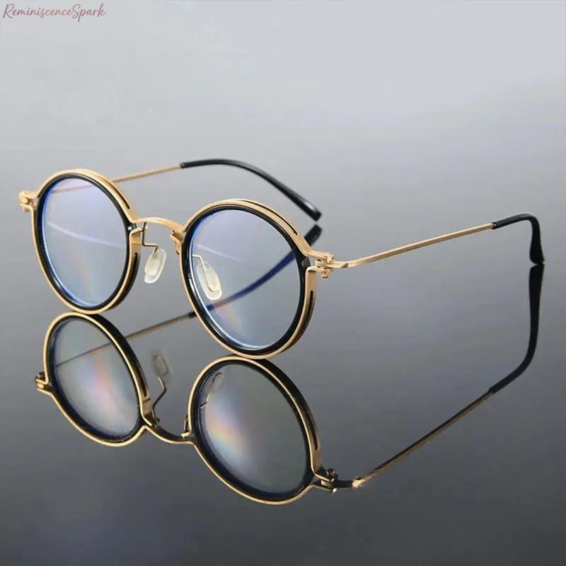 Unisex Metal Round Anti Blue Light Eyeglasses, Slim lightweight clear lens design, eye protection fashion eyewear suitable for home office, computer use, study and everyday casual outfits