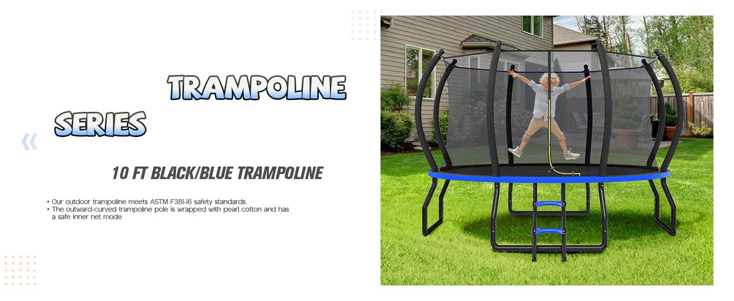VanAcc 8FT 10FT 12FT 15FT 14FT 16FT Outdoor Trampoline with Enclosure Net and Ladder, Recreational Trampolines for Kids and Adults, Quick Connect Frame, ASTM Approval