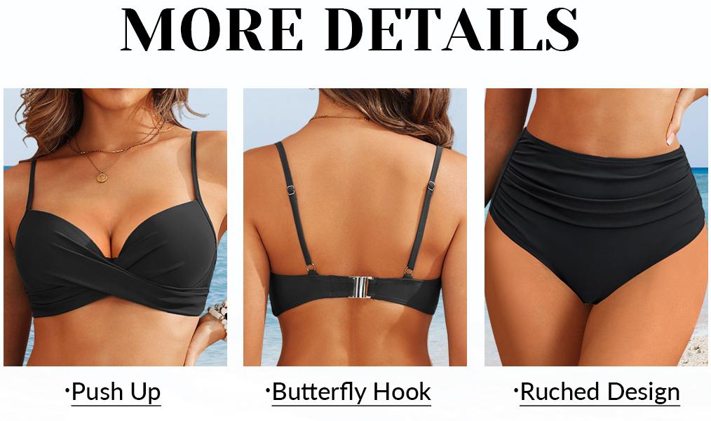 Aqua Eve Women Underwire Bikini High Waisted Bathing Suit Tummy Control Two Piece Swimsuit