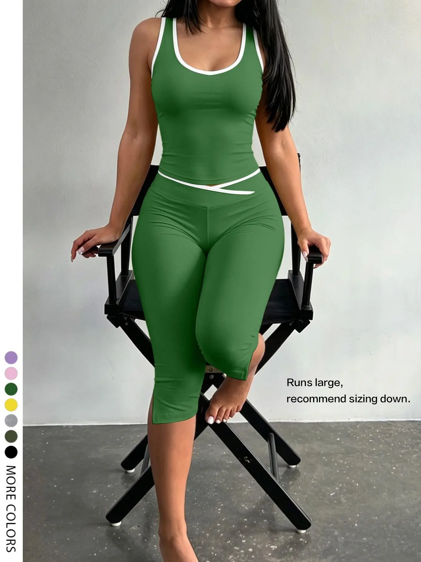 Lw Home Women's Slim-Fit Tank Top and Capri Set, Casual Lightweight Summer Home Wear, Split Hem Design, Comfortable and Stylish Clothes