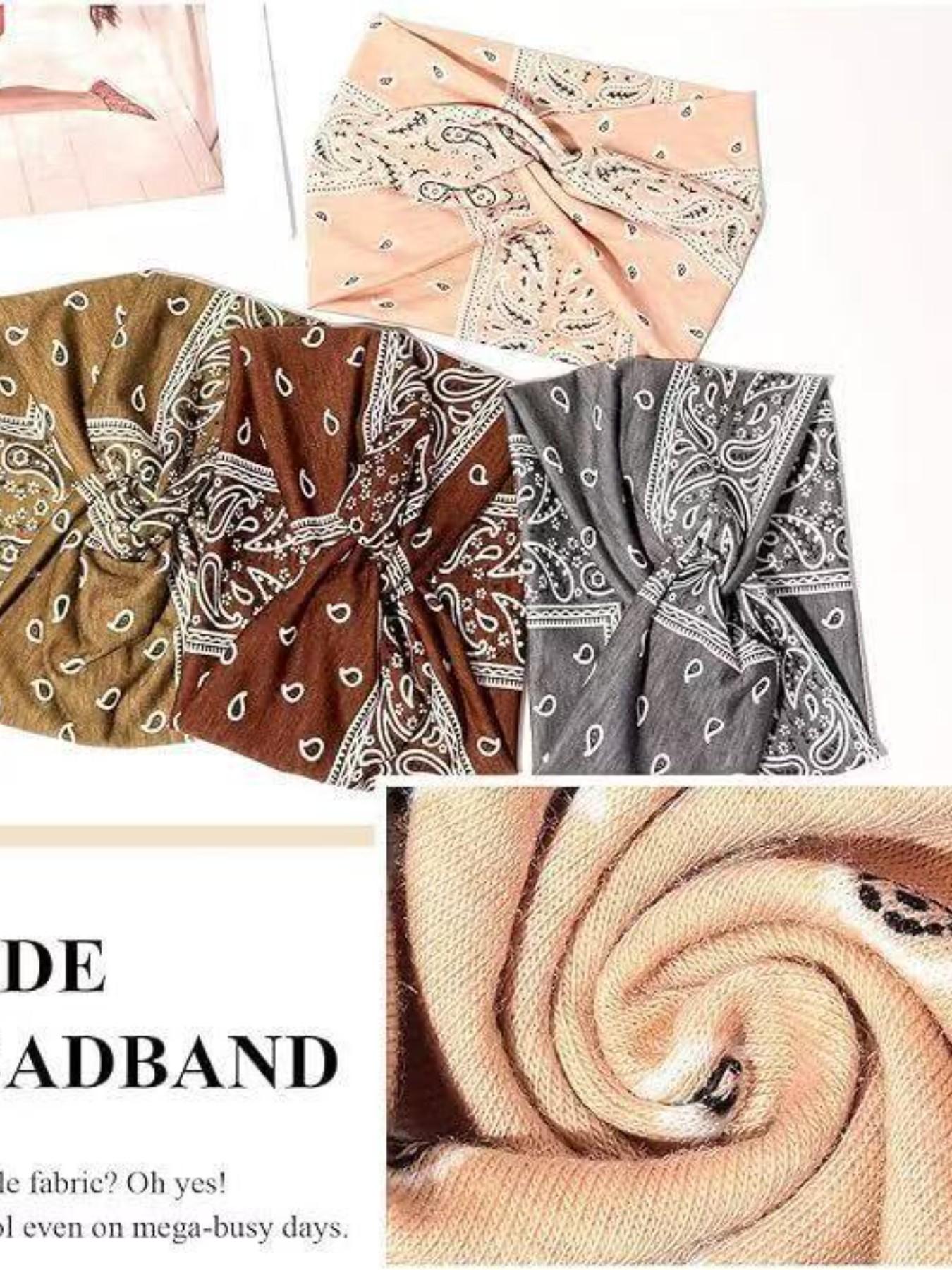 Women's Hairbands 4 Pack, Wide Thin Elastic Boho Dye Knot Headbands, Vintage Style for Sports Yoga Makeup Spa, Fashion Accessories