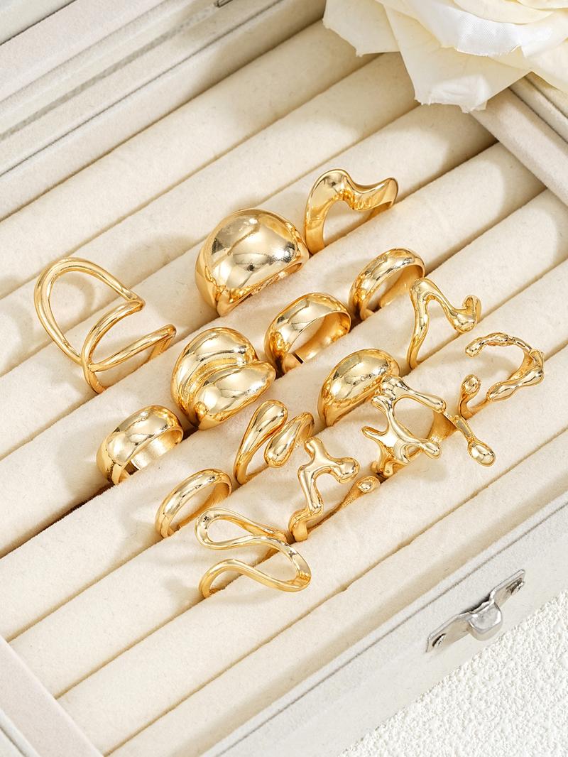 Punk Style Geometric Design Ring Set, Gold Stackable Rings, Statement Rings, Fashion Accessories for Women & Girls, Casual Stackable Rings for Party, Daily Clothing Decor, for Gift, Jewelry for Women, Bohemian Stackable Rings, Gift Ideas