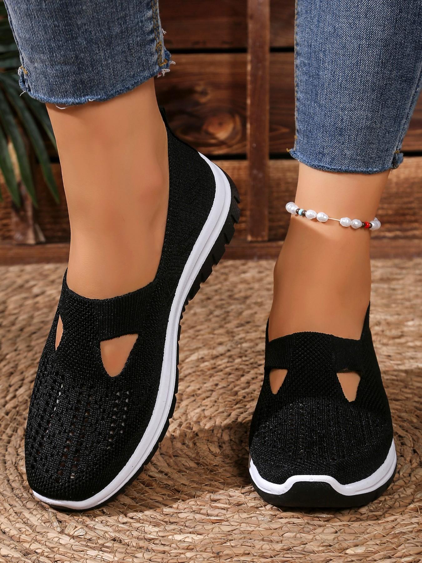 Women's Breathable Knit Low Top Sports Shoes, Breathable Walking Sneakers, Round Toe Lace-Up Casual Shoes, Eva Shock Absorption Sole, All Seasons Comfort, Lightweight Walking Shoes