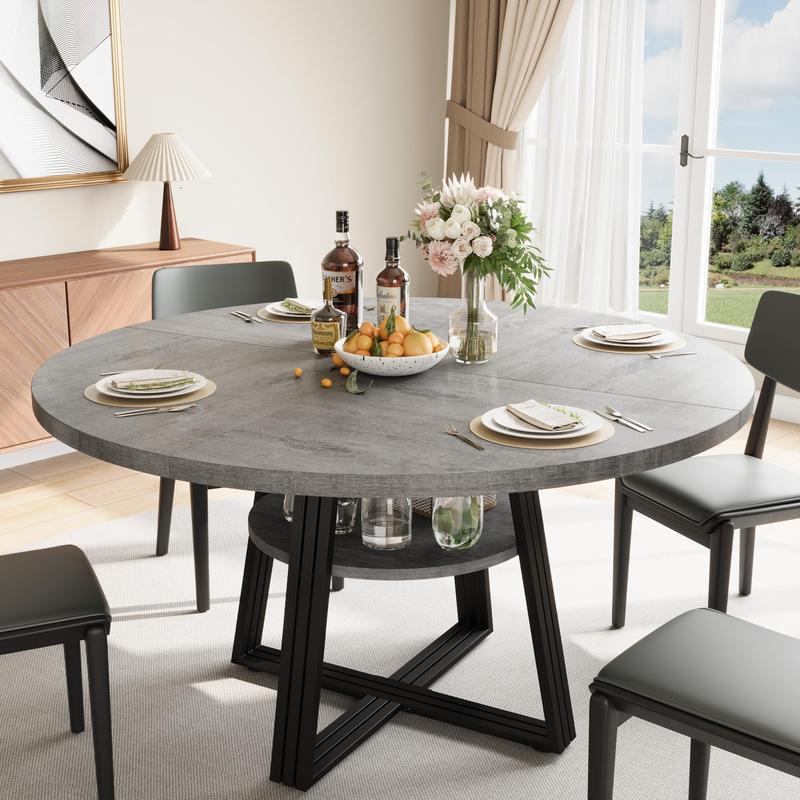 Round Dining Table for 4-6, 42" Kitchen Table with Storage, Circle Dinner Tables for Kitchen, Dining Room, Living Room, Meeting Room, Apartment Round Dining Table for 4-6, 42" Kitchen Table with Storage, Circle Dinner Tables for Kitchen, Dining Room, Living Room, Meeting Room, Apartment