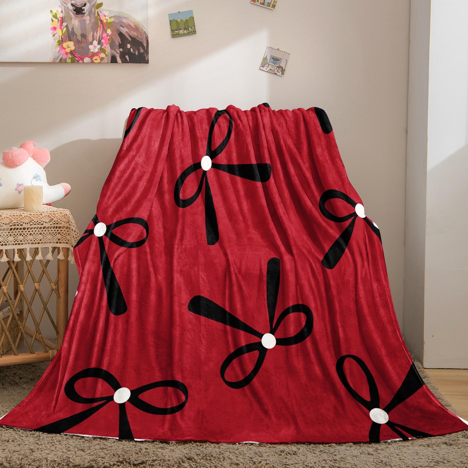 Cute Bow Knot Throw Blanket, Kawaii Pastel Ribbon Soft Flannel Blanket for Sofa Bed, Cozy Gift for Girls Women