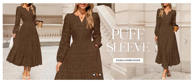 MEROKEETY Women's Fall Long Sleeve Floral Maxi Dress Lace Eyelet Hollow Out Tiered Boho Wedding Guset Dresses Pockets