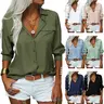 Imily Bela Women's Basic Solid Lapel Long-Sleeve Button-Front Casual Blouse - Breathable Roll-Up Tops, Stylish Wear, Business Casual Outfits, First Day of School Attire, Tops For Women