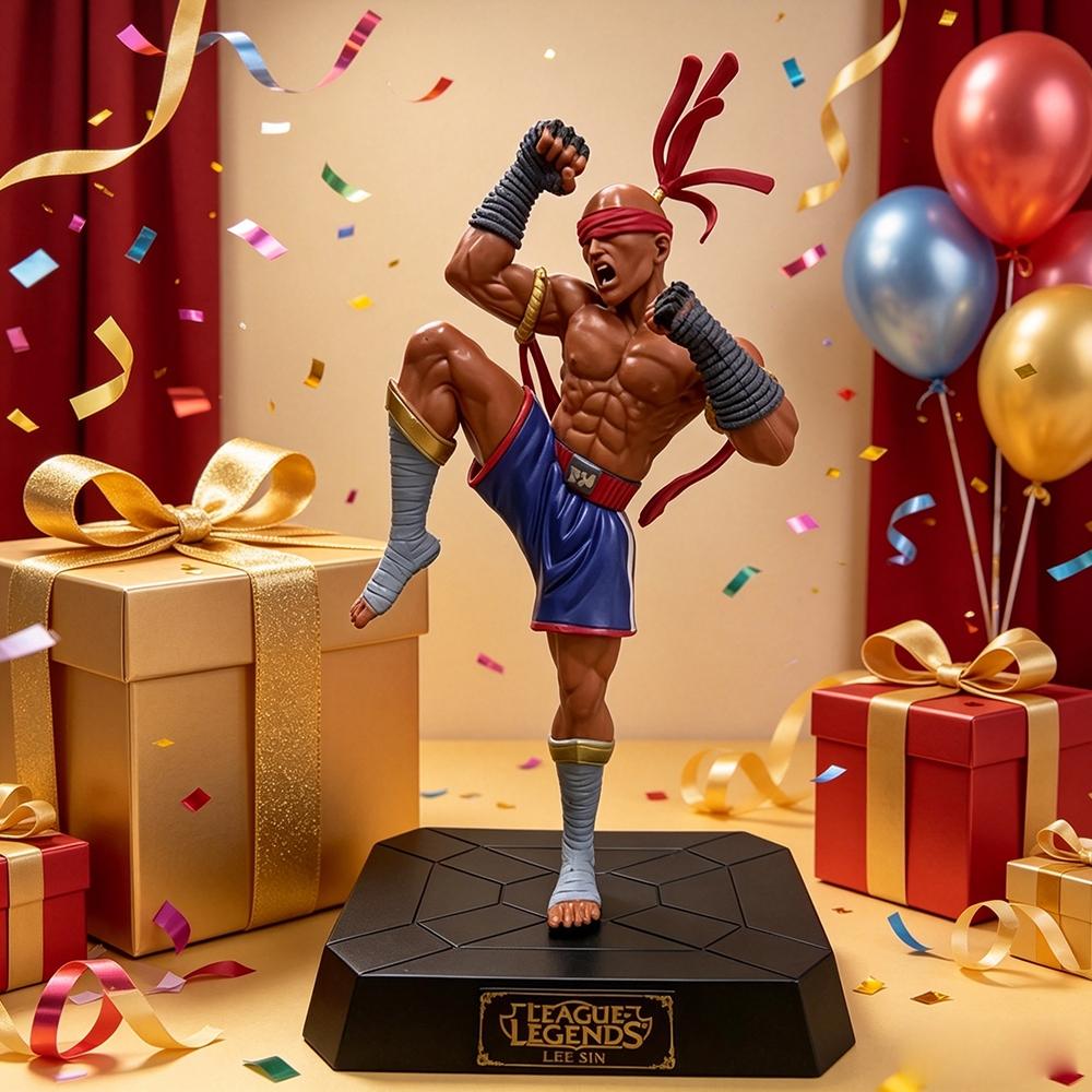 One Piece League of Legends Lee Sin Figure, Classic Dragon's Kick Pose with Box ，Lee Sin Collectible Statue, Muay Thai Themed Detailed Figure for Fans，LOL Lee Sin Figure, High-Restoration Champion Statue for Desk Display