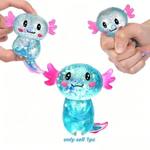 Axolotl Squishy Stress Relief Toy, Glitter Fidget Toys, Squishy Fidgets for Kids, Youth, Adults, Anxiety Relief, Party Favors, Unisex Art Toy