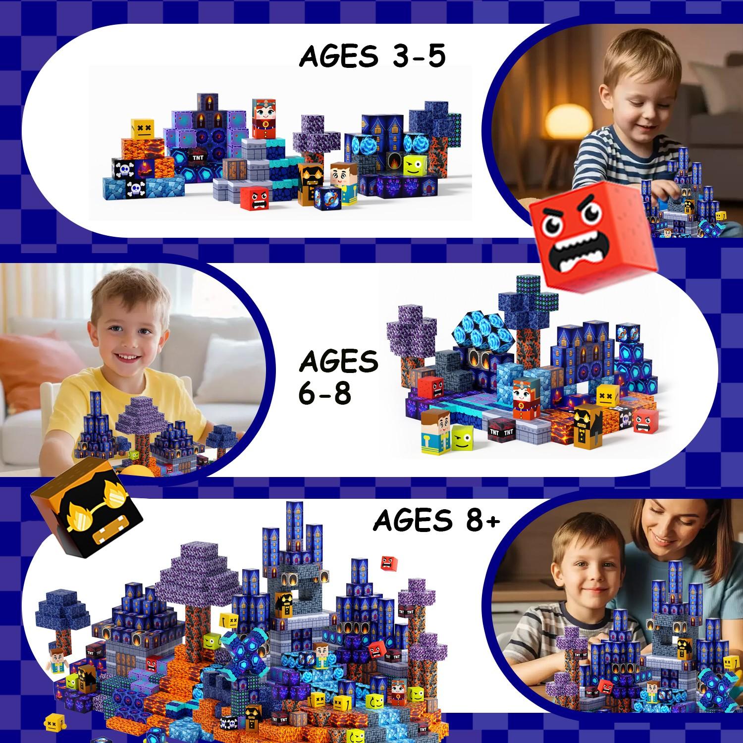 100pcs/150pcs/200pcs Magnetic Puzzle Blocks, Glowing Blue Castle Set, Stem Montessori Creative Toy, Ages 3-12, Birthday Gift