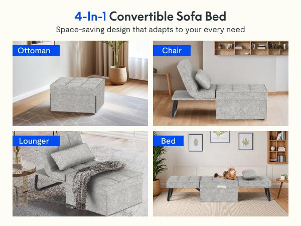 【TikTokShopfalldealsforyou】FlexiSpot Convertible Sleeper Chair Sofa Bed, 75 inches, with 5-Level Adjustable Backrest, Folding Ottoman Bed Sofa for Living Room, Apartment, Office - Grey