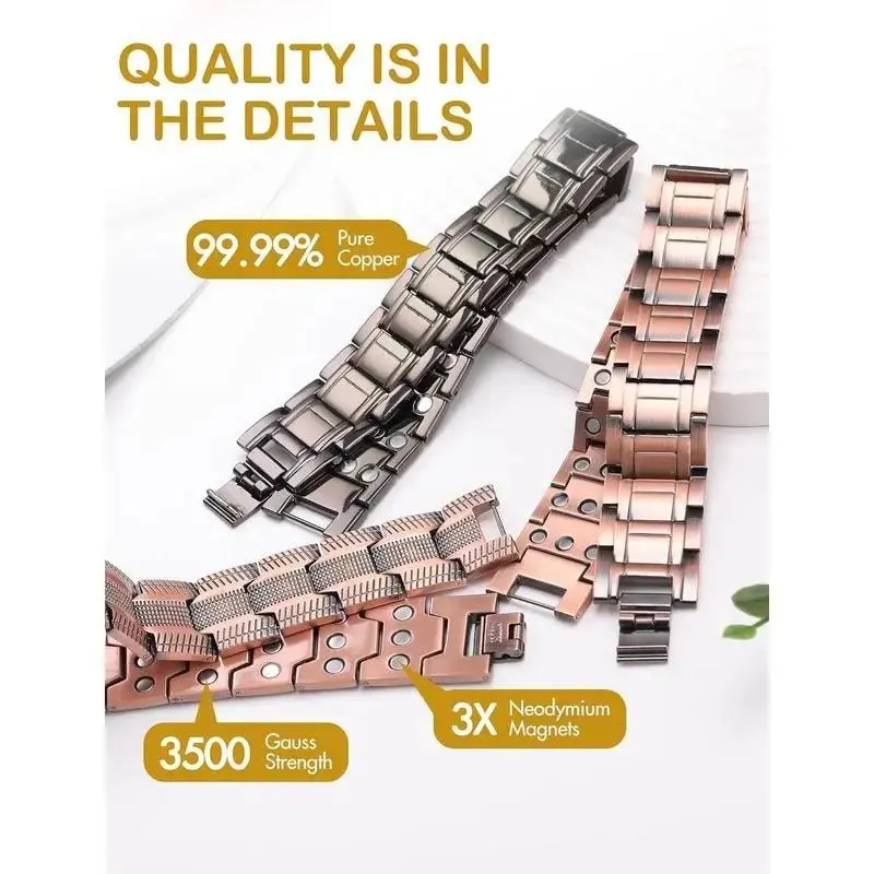Men's Copper Bracelet, 3X Ultra-Strength Magnetic Bracelets, 99.99% Pure Copper with 3500 Gauss Neodymium Magnets, Adjustable, Trendy Bangles