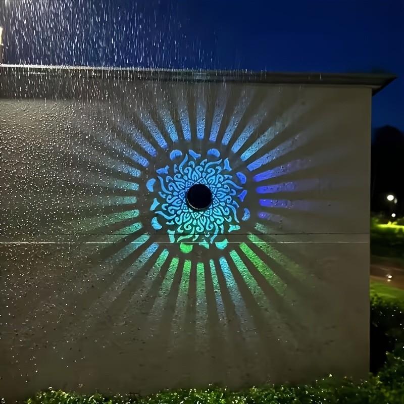 2-Pack Solar Mandala Projector Wall Lights, Waterproof Metal Fence Light, Outdoor Decor for Garden, Patio, Backyard, Courtyard, Outdoor Decorative Lights, Patio Lighting, Solar Powered Lighting