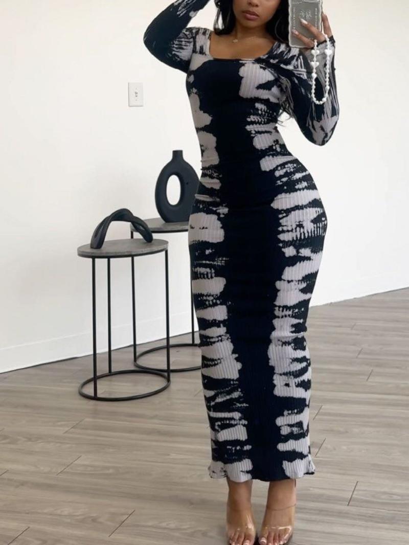 Women's Colorblock Long Dress, Casual Fashion Long Sleeve Dress for Daily Outdoor Wear, Women Dress for Spring