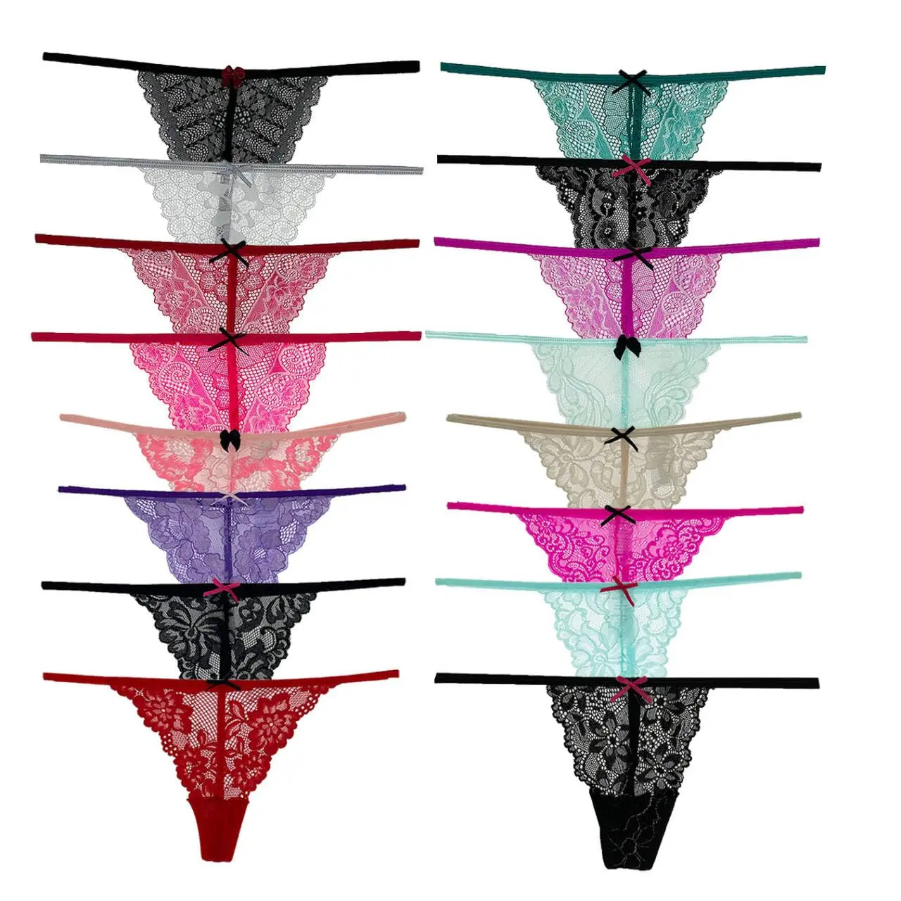 6 Pack Women Lace G-String Thongs, No show,Assorted Colors