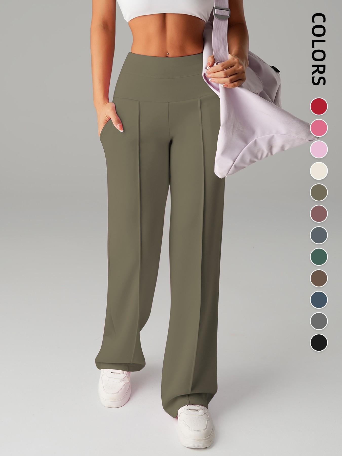 New Women's Yoga Wide Leg Pants, High Waist Stretchy Flowing Breathable Loose Fit Sport Long Pants, All Seasons Versatile