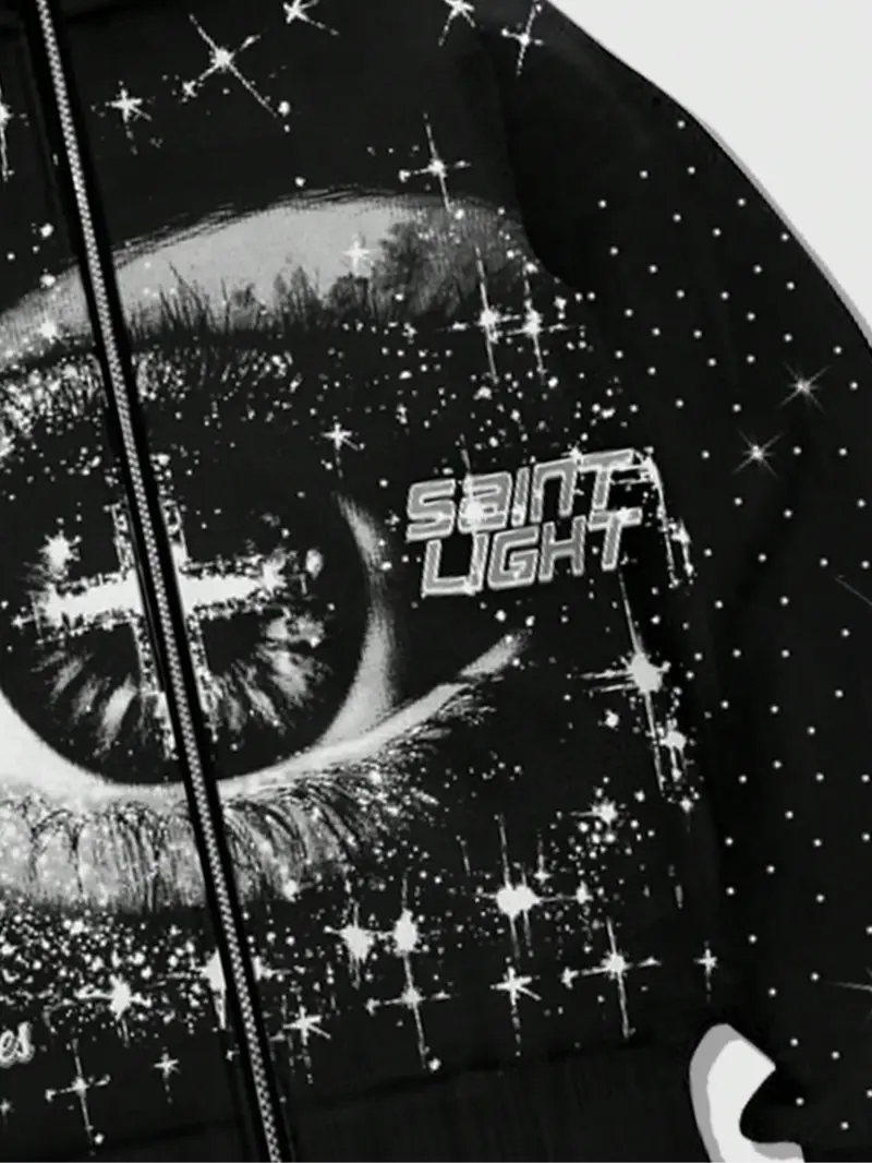 【Black Friday】Unisex Loose Rhinestone-Embellished Zipper Hoodie, Eye Print Warm Fleece-Lined Hooded Sweatshirt, Autumn and Winter Wear, Hip-Hop Street Style Graphic Top for Nightclubs and Music Festivals 【Black Friday】Unisex Loose Rhinestone-Embellished Zipper Hoodie, Eye Print Warm Fleece-Lined Hooded Sweatshirt, Autumn and Winter Wear, Hip-Hop Street Style Graphic Top for Nightclubs and Music Festivals