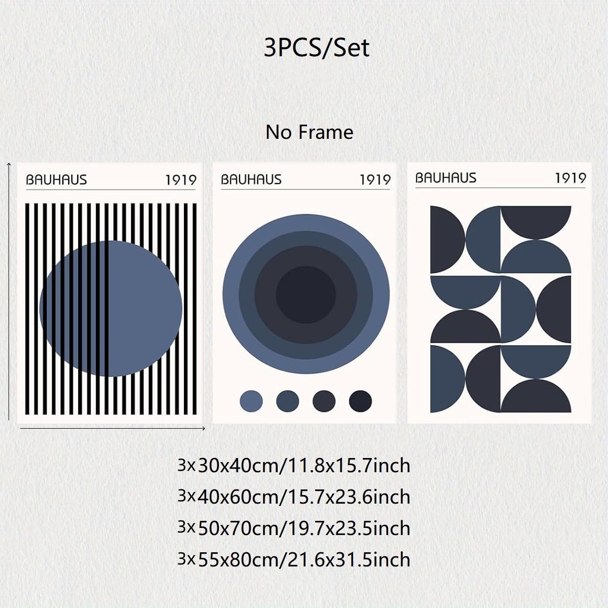 3pcs/set Minimalist Geometric Wall Art Bauhaus Exhibition Poster Abstract Shape Prints Mid Century Modern Artwork Boho Modern Pictures Abstract Geometric Painting Blue Bauhaus Poster for Room Unframed