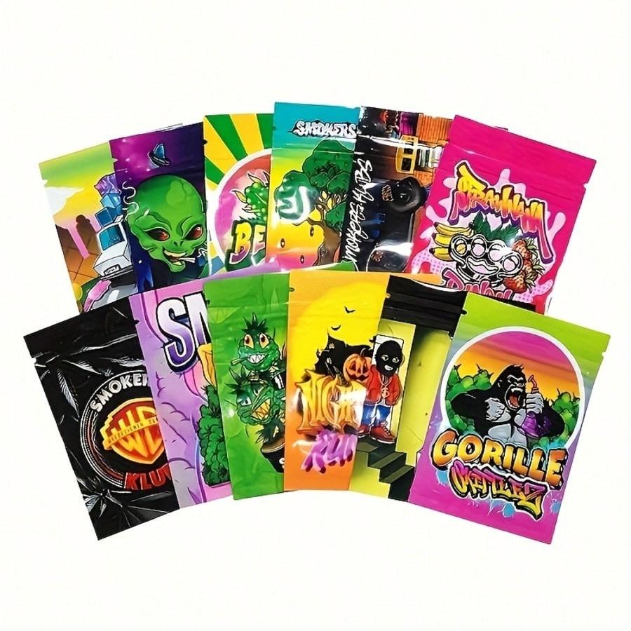 20/50PCS  Cartoon Graphic Printed Smell Proof Bags, Resealable Foil Ziplock Mylar Pouches For Small Items Packaging