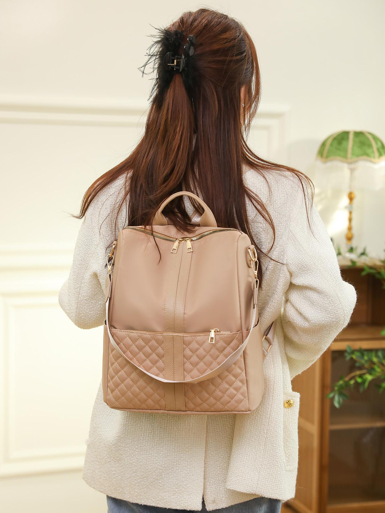 New Light Brown Minimalist Luxury Patchwork Casual Lightweight Backpack Versatile Carry Options for Effortless Style Perfect for Daily Commutes and Light Travel Essential Women's Bag New Light Brown Minimalist Luxury Patchwork Casual Lightweight Backpack Versatile Carry Options for Effortless Style Perfect for Daily Commutes and Light Travel Essential Women's Bag