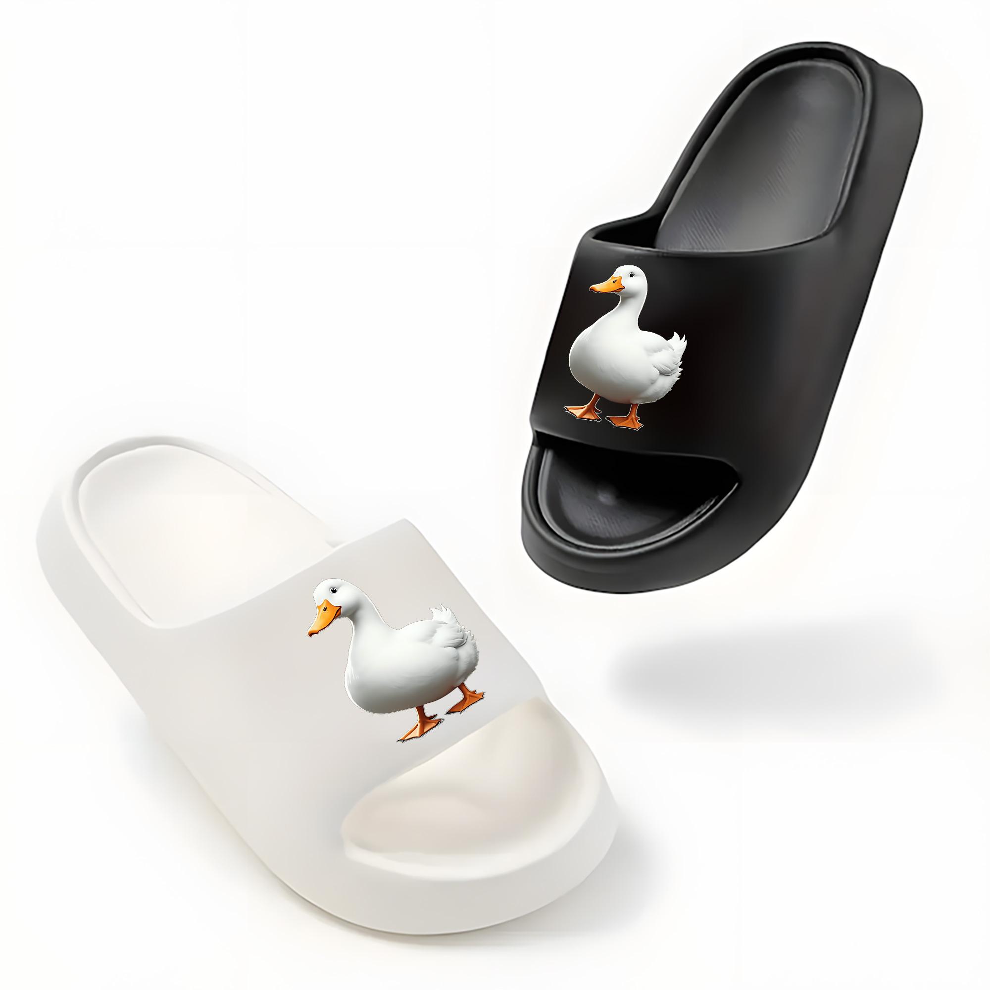 Cute White Duck Print Slippers for Women Men Soft Comfortable Home Indoor Non-Slip House Shoes Lightweight Warm Winter Summer Slipper Footwear