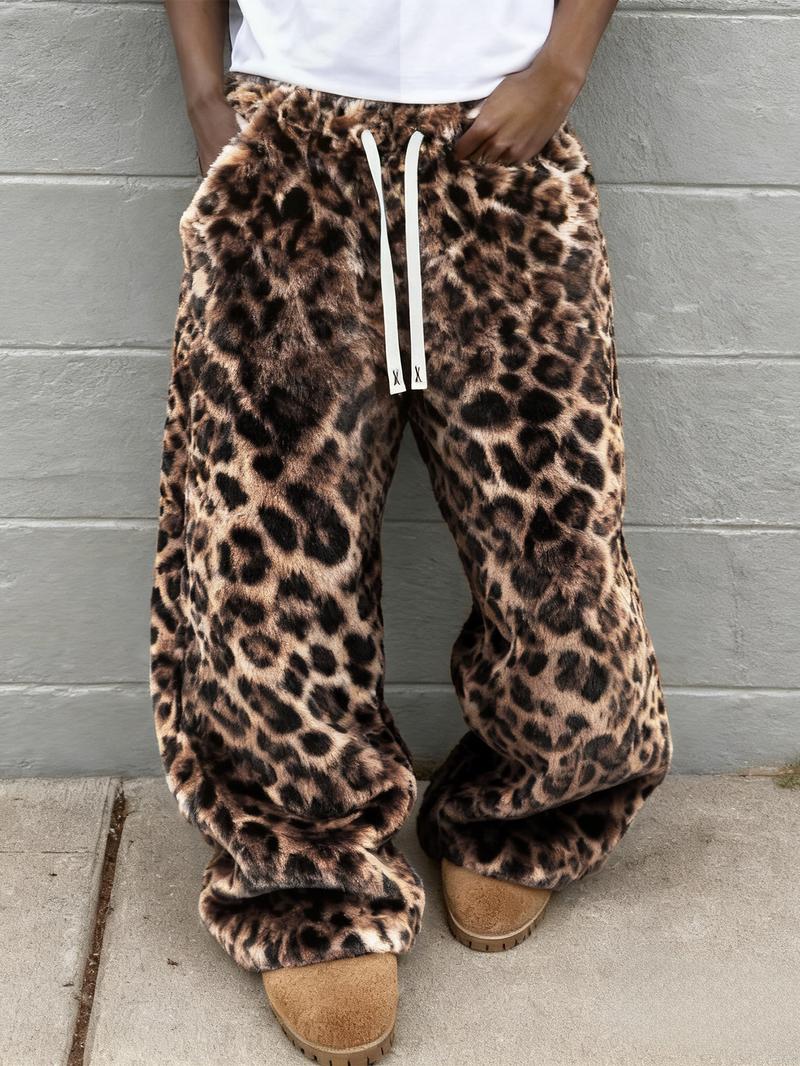 Unisex Leopard Print Fleece Pants, Soft Rabbit Fur Fabric, Fall Winter Warm Comfort, Street Hip Hop Style, Daily & Outdoor Wear Unisex Leopard Print Fleece Pants, Soft Rabbit Fur Fabric, Fall Winter Warm Comfort, Street Hip Hop Style, Daily & Outdoor Wear