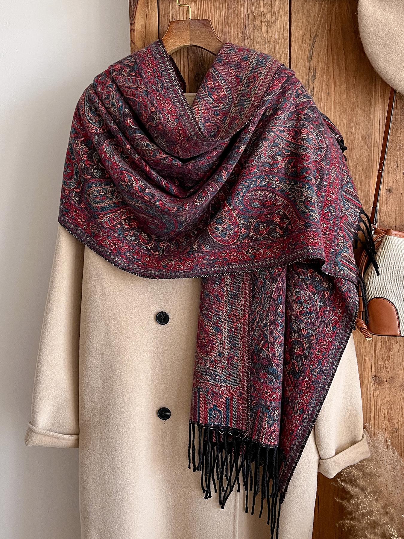 Women's Boho Style Paisley Print Scarf, Fall Winter Woven Fabric, Fitted Design, Soft Warm Accessory for Daily Wear & Modern Fashion