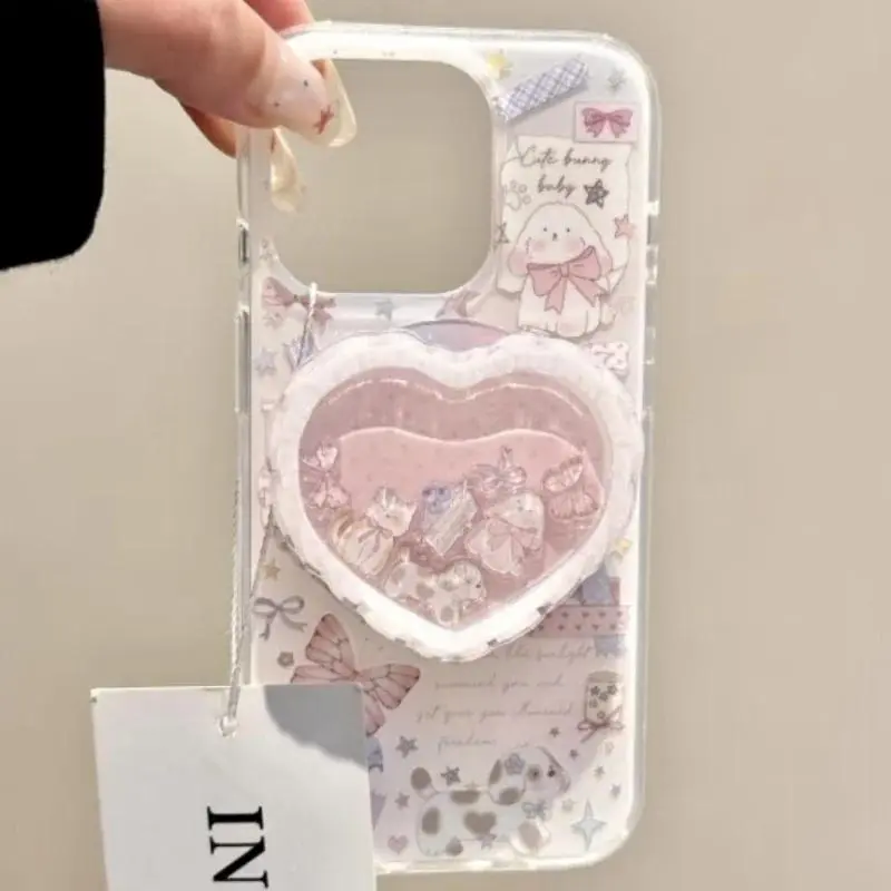 Magnetic Griptok Phone Stand Cute Cartoon Quicksand Shake Heart For Magsafe For iPhone Foldable Wireless Charging Case Holder