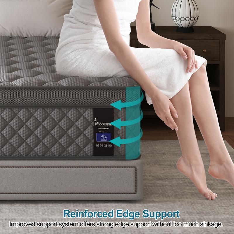 Twin Full Queen King Mattress, 10/ 12 inch  Hybrid Mattress with Gel Memory Foam and Individually Pocket Innerspring Euro Top Mattresses Medium Firm for Motion Isolation, Edge Support