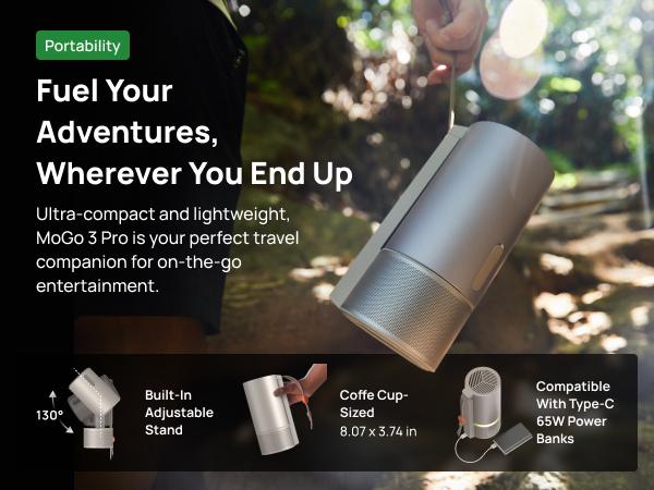 XGIMI MoGo 3 Pro 1080P Portable Projector, Google TV with Netflix, 450 ISO Lumens, Dual Speakers, ISA 2.0, Multiple Connections, Built-In Adjustable Stand