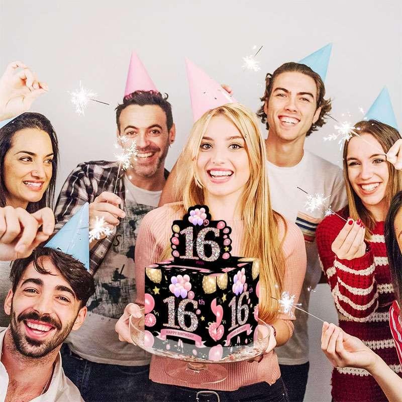 Party Gift Box, Birthday Sweet Savings Box, Surprise Pull-Out Gift Box with 50 Transparent Bags, Fun Way to Give Cash Gifts