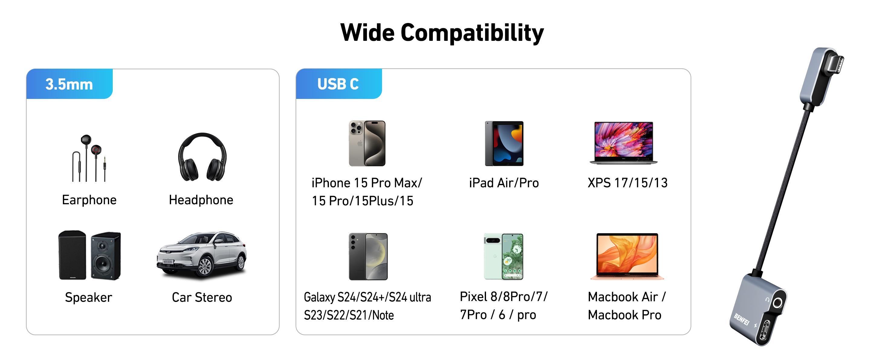 BENFEI USB C to Audio Jack Adapter with 60W Fast Charging, USB-C to 3.5mm Female Headphone Compatible with iPhone 15 Pro Max/15 Pro/15, Samsung Galaxy S24/S23/S22/S21 Ultra, iPad Pro, Pixel 8 Grey BENFEI USB C to Audio Jack Adapter with 60W Fast Charging, USB-C to 3.5mm Female Headphone Compatible with iPhone 15 Pro Max/15 Pro/15, Samsung Galaxy S24/S23/S22/S21 Ultra, iPad Pro, Pixel 8 Grey