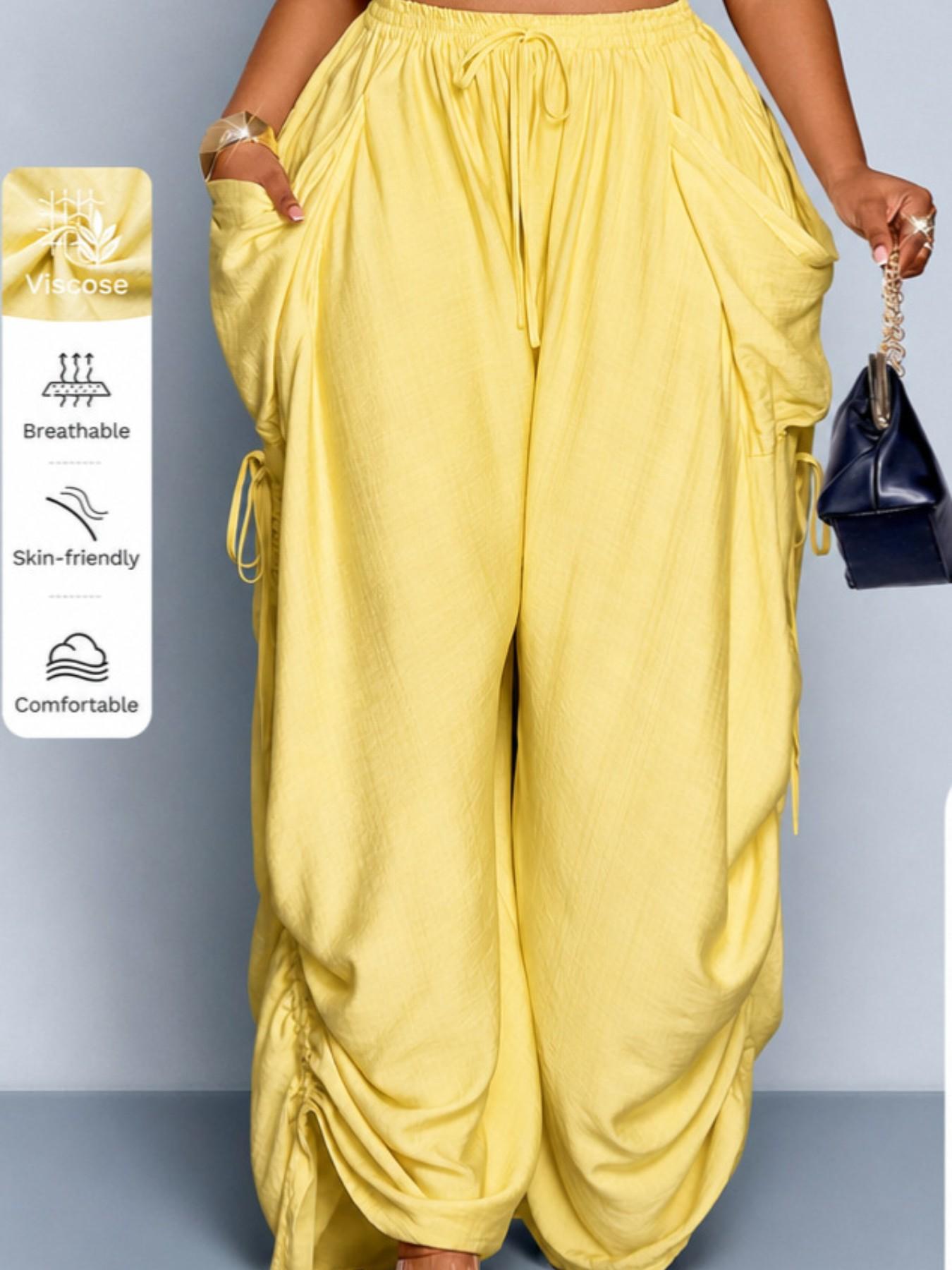 Women's High Waist Wide Leg Pants with Pockets for Casual Lounge Wear, Drawstring Trousers for Comfortable Fit, Loose Fit and Stylish Design