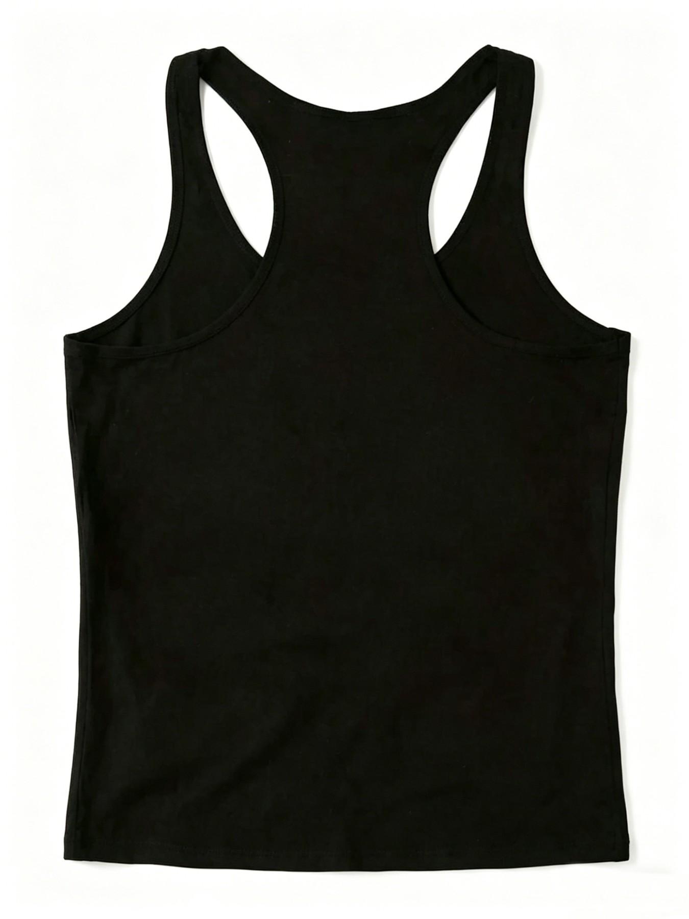 Vintage Game Day Football Tank Top, Casual Racerback for Game Season, Fitted Letter Pattern, Non-Full Placket, No Button, Without Zipper