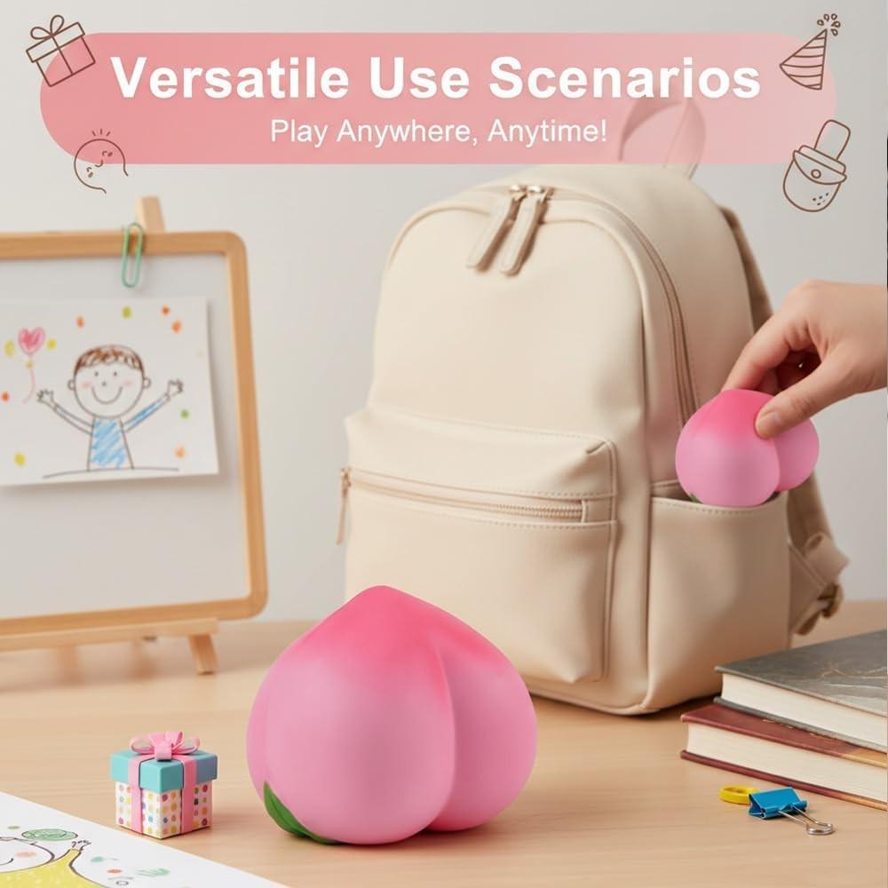 2PCS Peach Squishies Slow Rising Stress Relief Toy, Realistic Peach Shaped Fruit Squeezable Balls, Big Squeezable Peaches, Soft Flexible Fidget Toys Decompression Gift for Adults