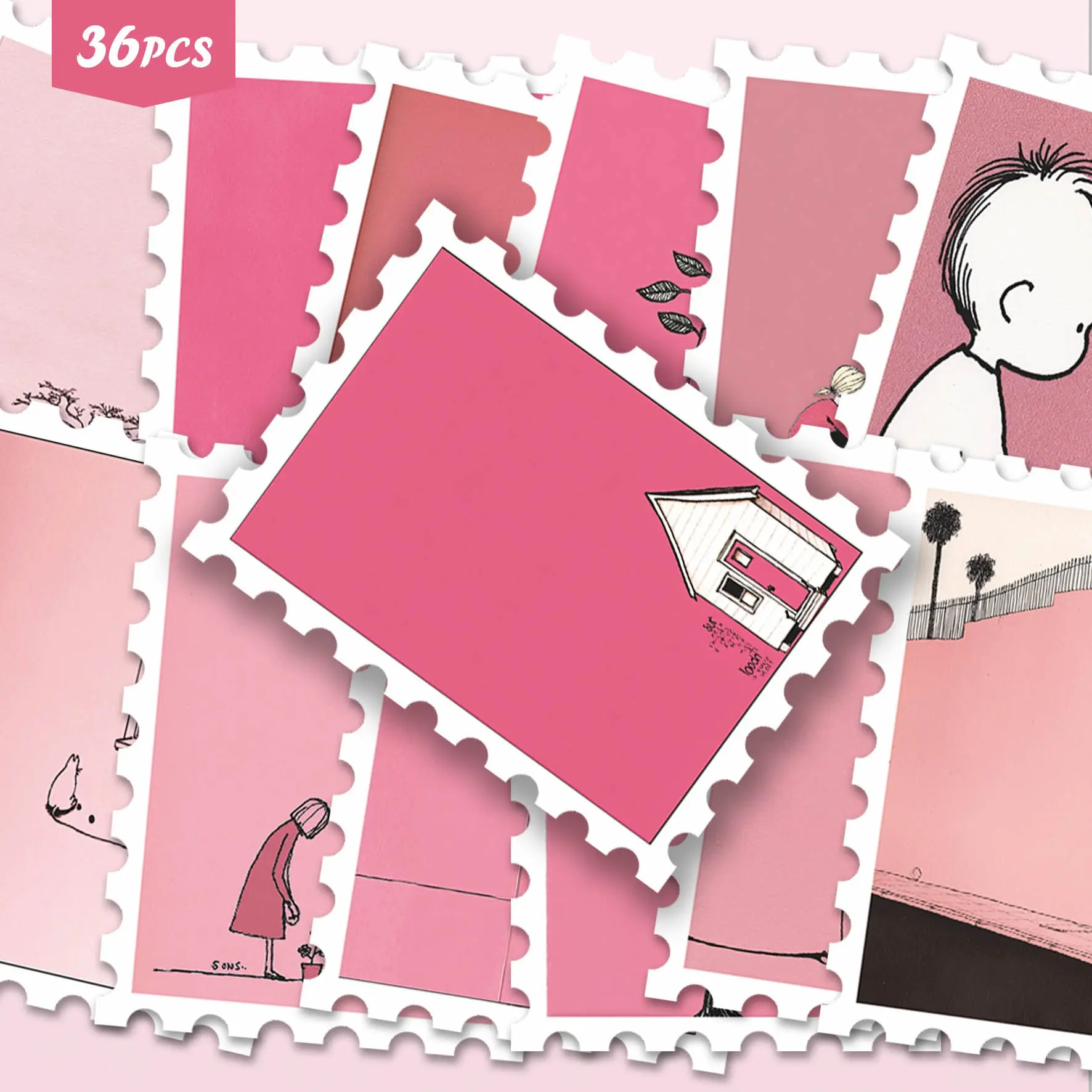 36PCS Pink Minimalist Emotional Stickers Set, Soft Healing Line Art Scrapbook Stickers, Aesthetic Mood Journal Ephemera Pack for Planner Laptop Water Bottle Decor