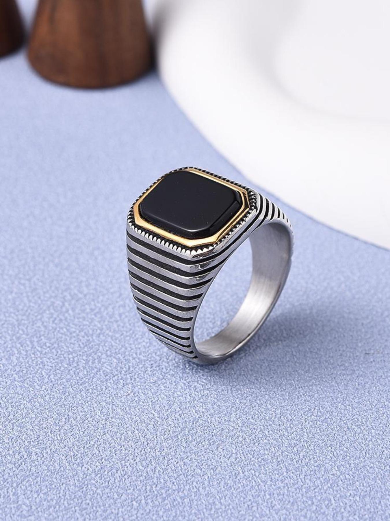 Men's Luxury Gemstone Ring, 18K Gold Plated Stainless Steel, Red Corundum Square Diamond with Strong Design Sense