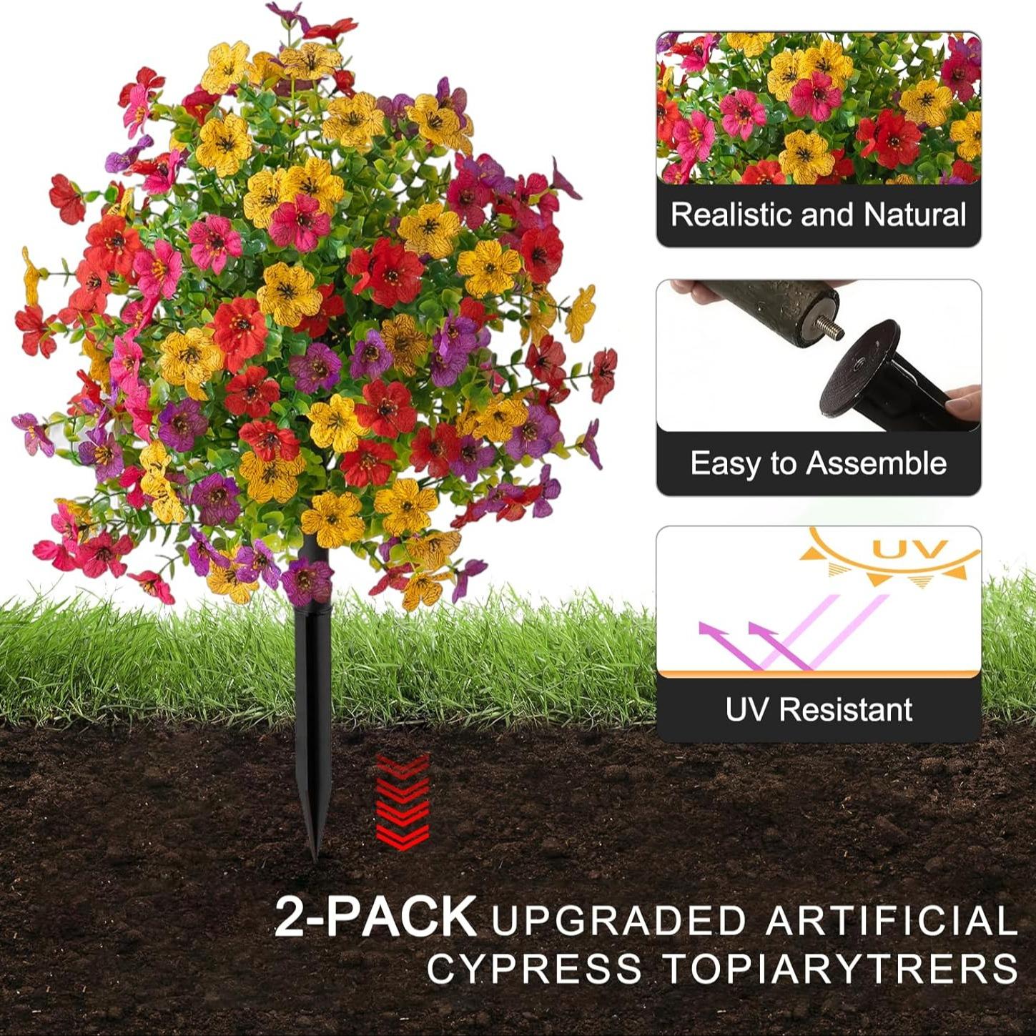 21 Inch Artificial Flower Stake Outdoor Decor - Multi-Color Garden Stakes for Yard & Lawn, No Fade Heavy Duty Plastic, All Season Decoration (Mixed Color)