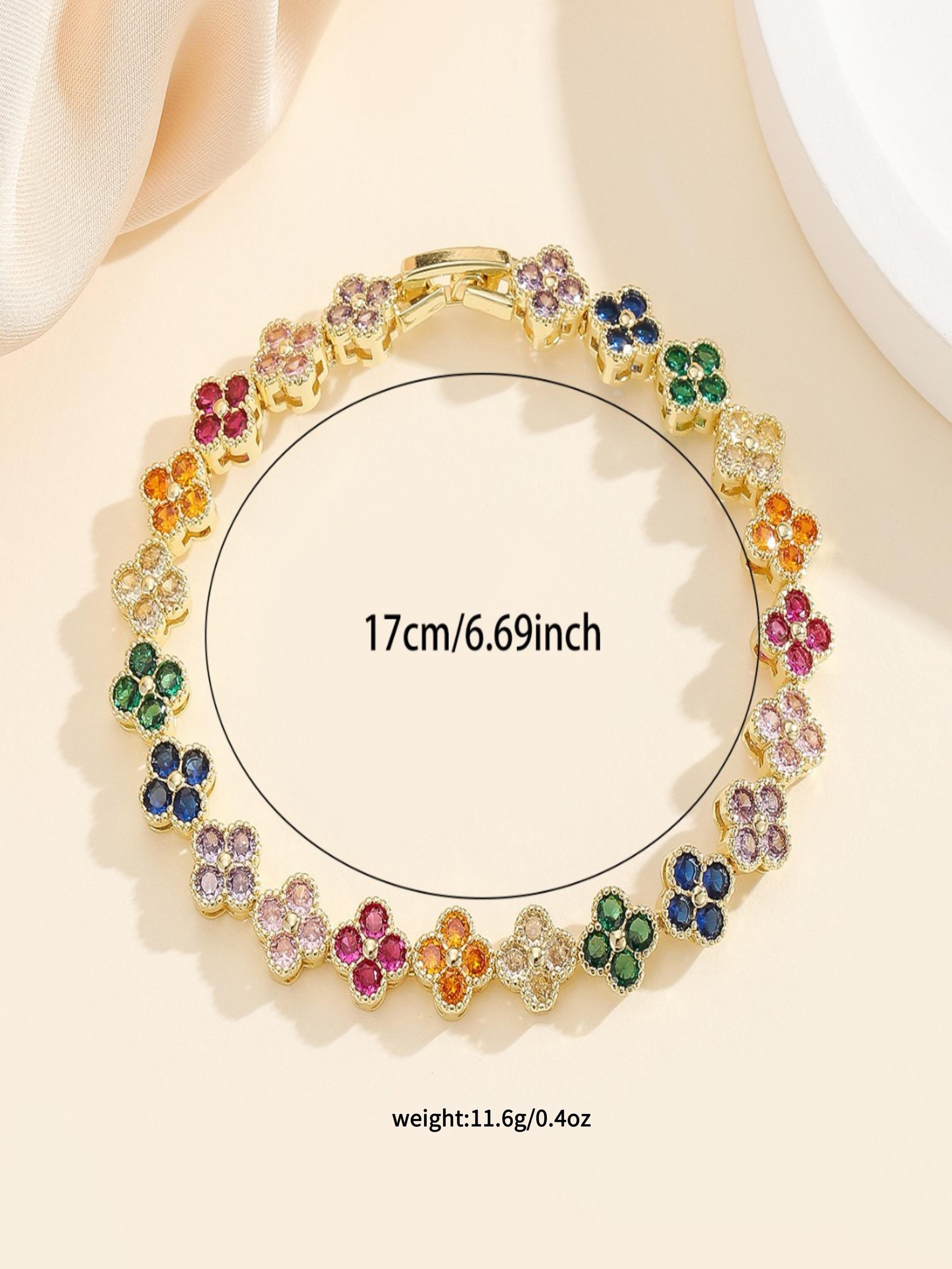 Rainbow Clover Gemstone Bracelet, Elegant Multi-Color Zircon Edge Craft, Perfect for Office/date, High-End Luxury Accessory