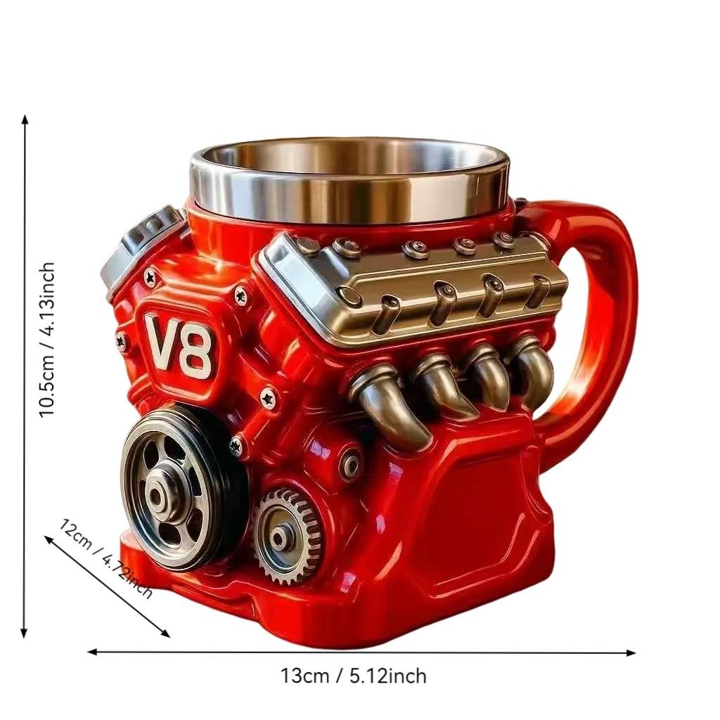 Cool Coffee Cup, New V8 Engine Mug, Engine Cylinder Coffee Cup, Stainless Steel Inner, Resin Material, 1 Piece