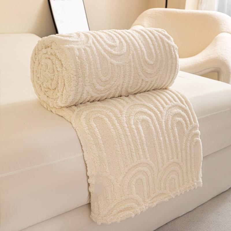 Ruffled Edge Plush Blanket with Embossed Design, King/queen Size, Available in Multiple Colors for Bedroom, Living Room, Office or Camping