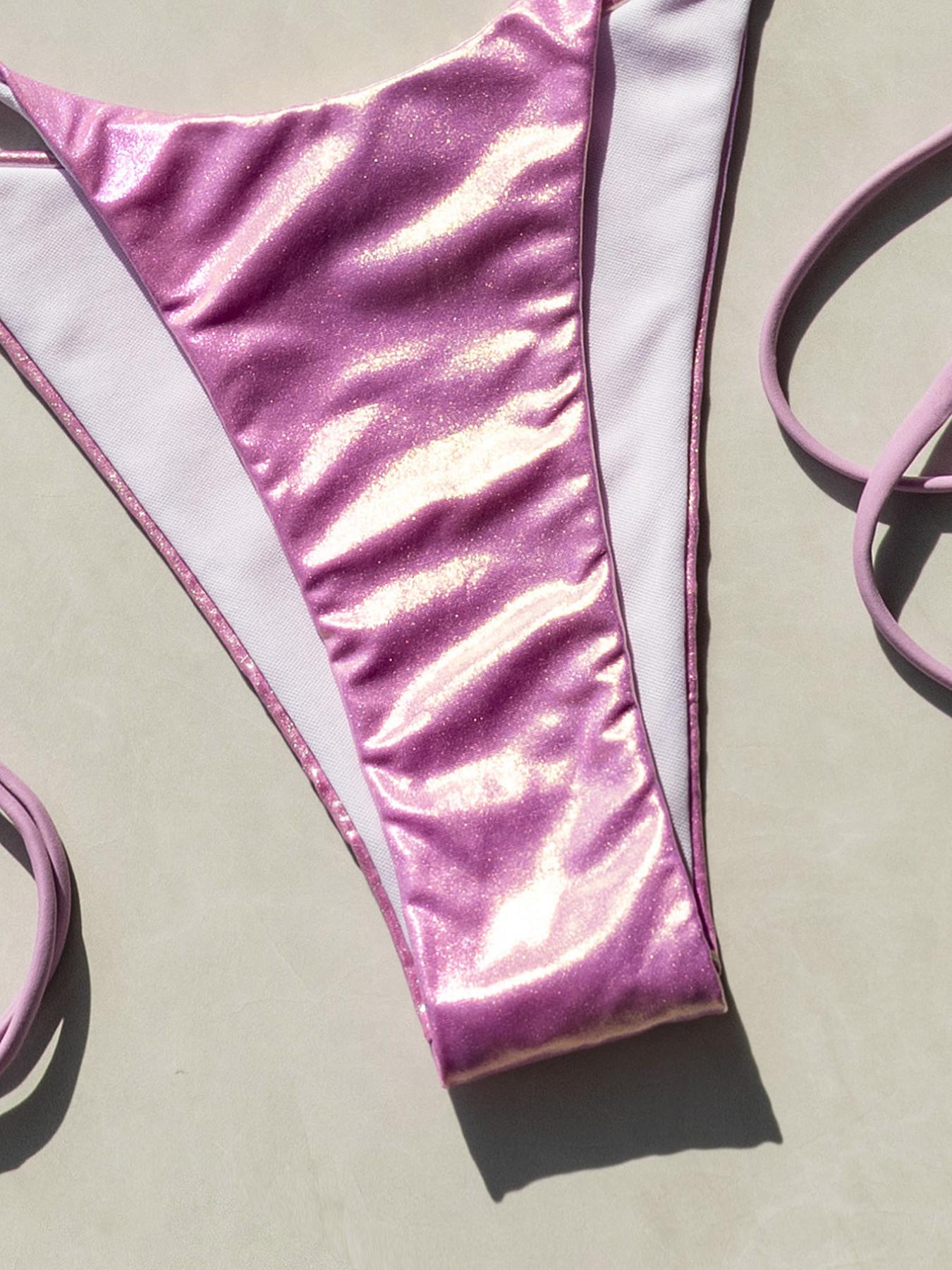 Women's Sexy Swimwear Set, Metallic Glitter, Triangle Cup Tie Design with Metal Rings, Backless Side Tie Swimsuit, Summer Beach Vacation Bikini