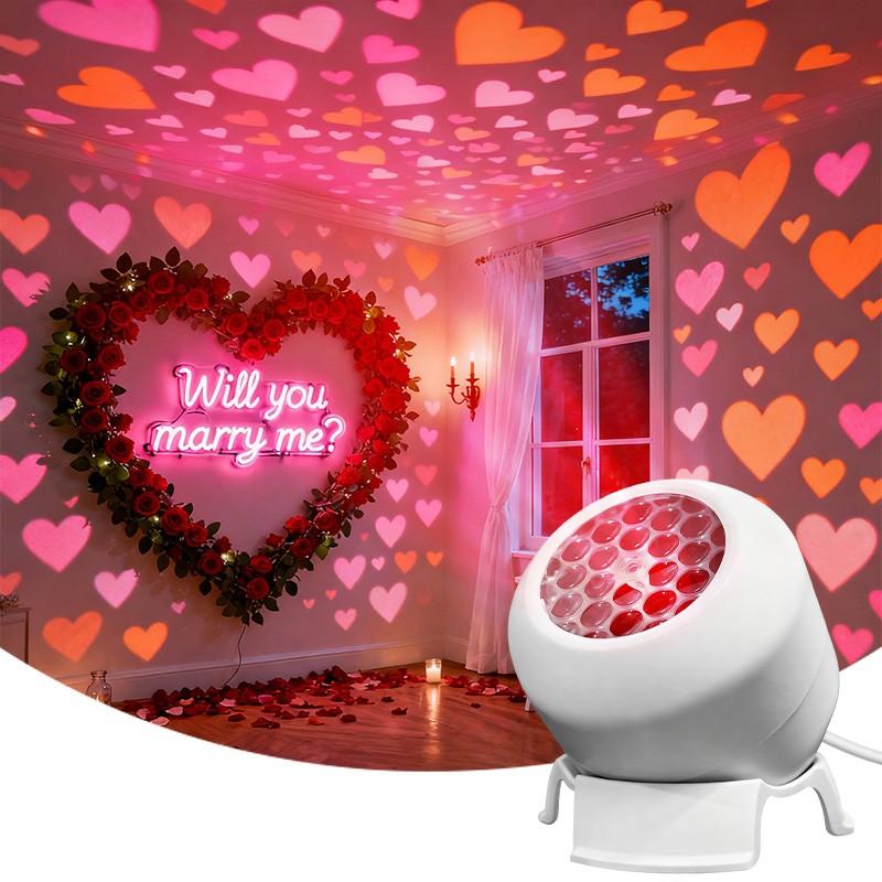 USB Powered Love shape projection light, Dynamic rotating projection lamp with Love Patterns for Indoor and Outdoor Festive Decorations, Valentine'S Day, New Year, Wedding Parties