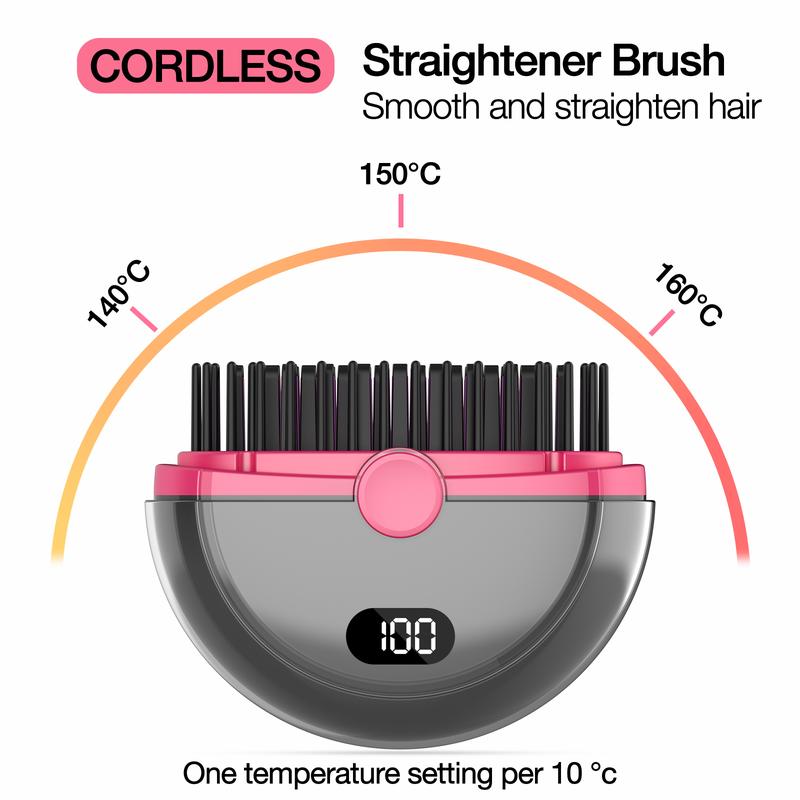 Mini Wireless Straightening Comb, Portable USB Charging, Three Temperature Settings, Smooth Styling, Travel Essential, Anti-Hot Teeth Design, Cordless Straightener