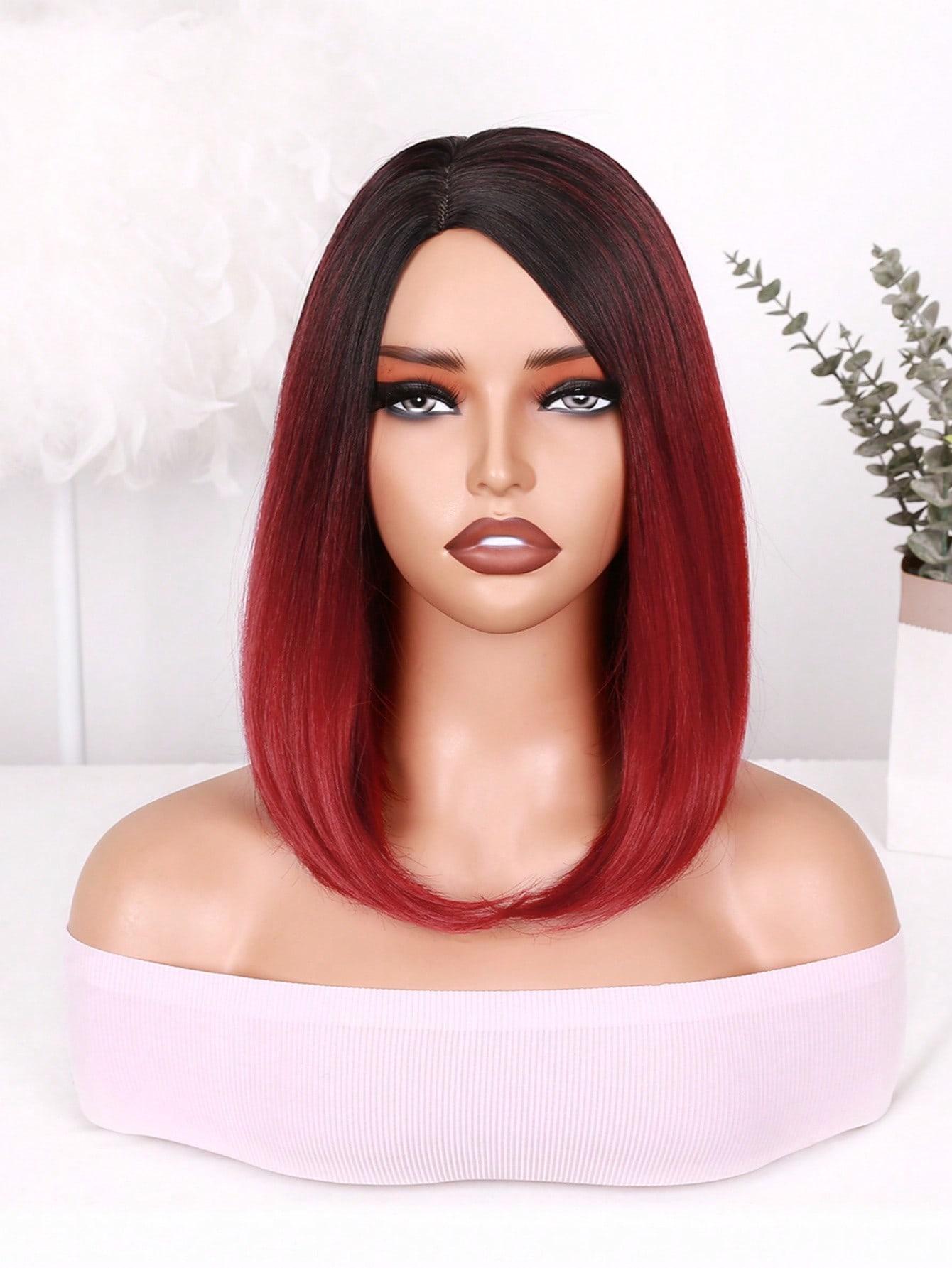 1 Pcs Short Bob Wig Bowl Cut Wig, Synthetic Wigs for Women, Daily Date Vacation Use, Ombre, All Seasons