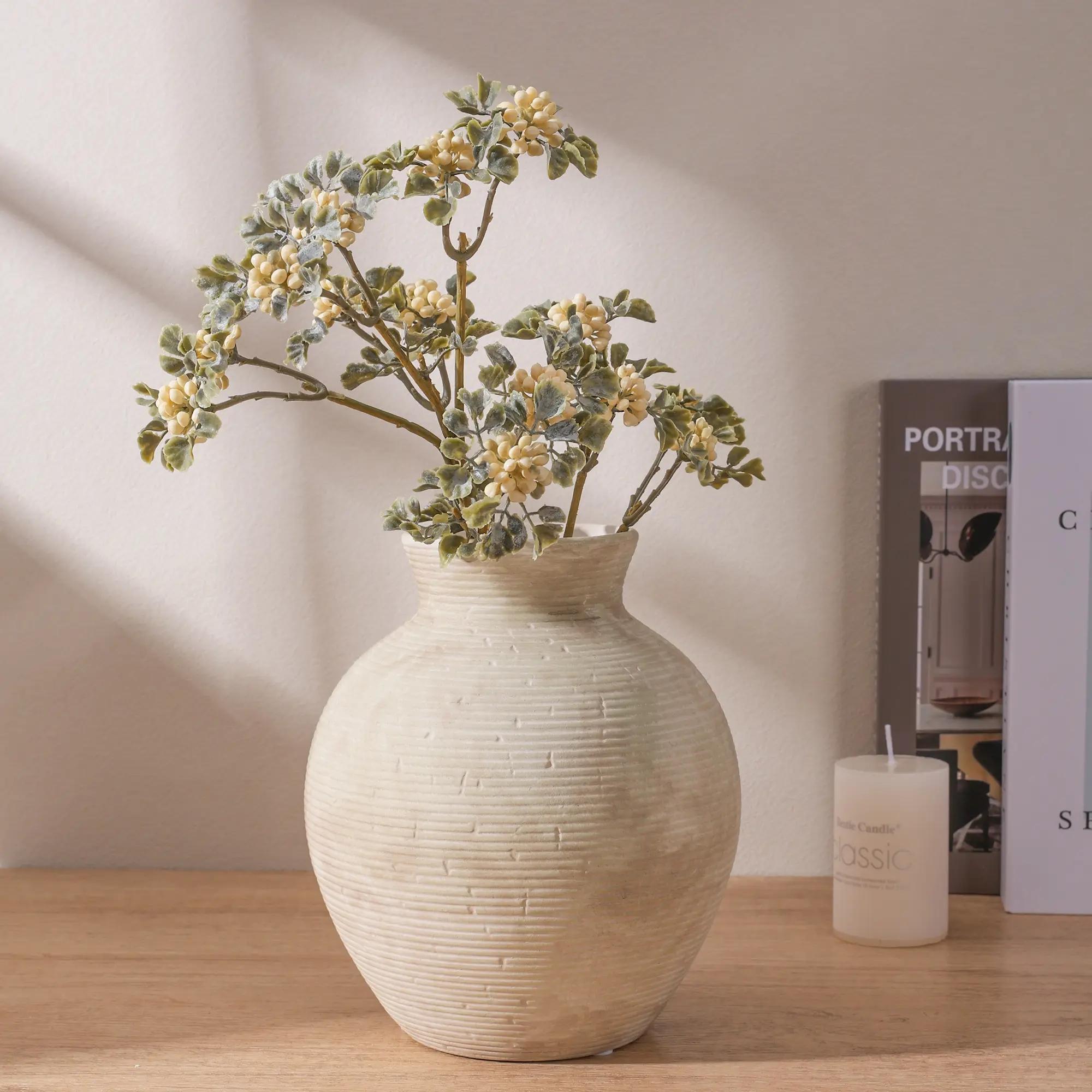 Ceramic Flower Vase Home Decor, 7.4 in Farmhouse Table Vases Rustic Vintage Living Room Kitchen Bedroom Decoration Pottery Decorative Vases for Flowers House Shelf Office Desk Dining Entryway, Retro, Flower Vases for Centerpieces