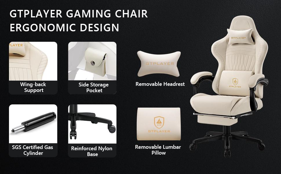 GTPLAYER Gaming Chair, Computer Chair with Footrest and Bluetooth Speakers, High Back Ergonomic Gaming Chair, Leather, Springtok Surround Sound