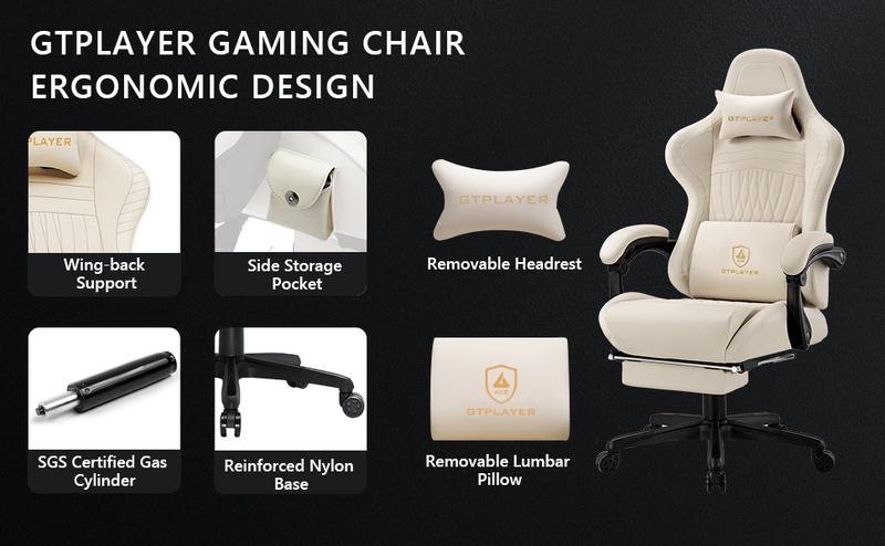GTPLAYER Gaming Chair, Computer Chair with Footrest and Bluetooth Speakers, High Back Ergonomic Gaming Chair, Leather, Springtok Surround Sound