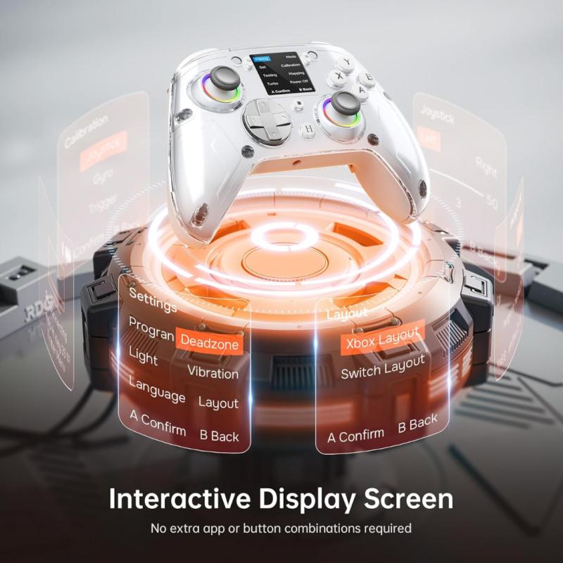 Wireless Gaming Controller with Interactive Screen, 1000Hz Polling Rate, Hall Joysticks & Triggers, 4 Programmable Buttons, Compatible with PC, Switch1, PS4, iOS, Android, New Year's gift, Valentine's Day gift, Esports Controller